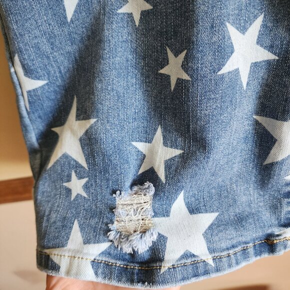 Ashley Stewart Distressed Star Print Denim Capris Size Plus 30 - Picture 5 of 9